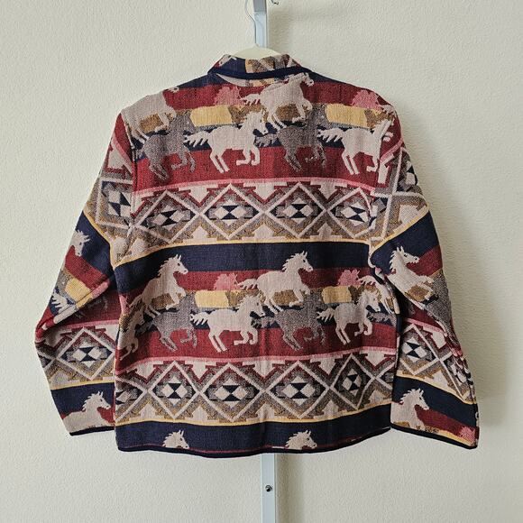 VTG NWT JANE ASHLEY Western Horse Aztec Tribal Tapestry Button Jacket Sz M - Picture 4 of 16